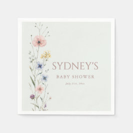 Sagegrön liten vildblomma baby shower pappersservett