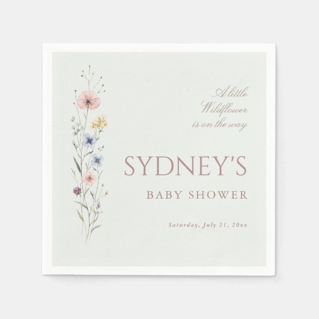 Sagegrön liten vildblomma Neutral baby shower Pappersservett (Framsidan)