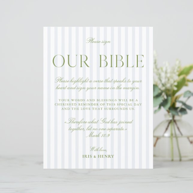 Sagegrön & Ljusblå Bröllop - Vår Bibel Skylt (Stående Fram)