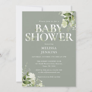 Sagegrön lövverk Könsneutral baby shower-inbjudan Inbjudningar