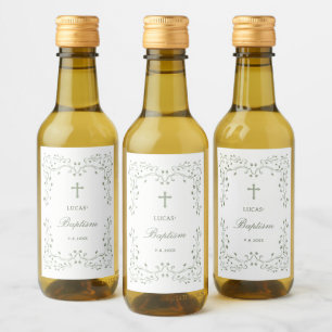 Sagegrön lövverk ram dop liten vinetikett