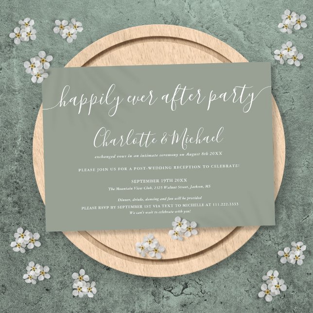 Sagegrön lycklig för evigt efter fest bröllop inbjudningar (Sage Green Happily Ever After Party Wedding Invitation)
