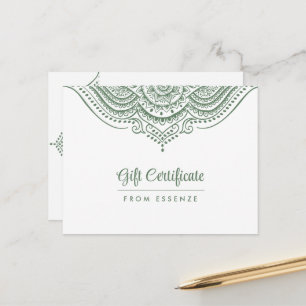 Sagegrön Mandala-presentcertifikatdesign Vykort