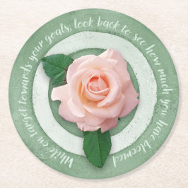 Sagegrön med rosa ros Inspirerande citat Underlägg Papper Rund