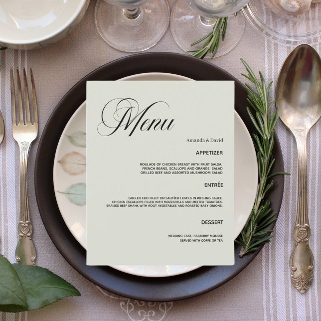 Sagegrön menykort för bröllopsmiddag (Skapare uppladdad)