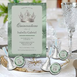 Sagegrön metallisk tiara elegant Quinceañera Inbjudningar
