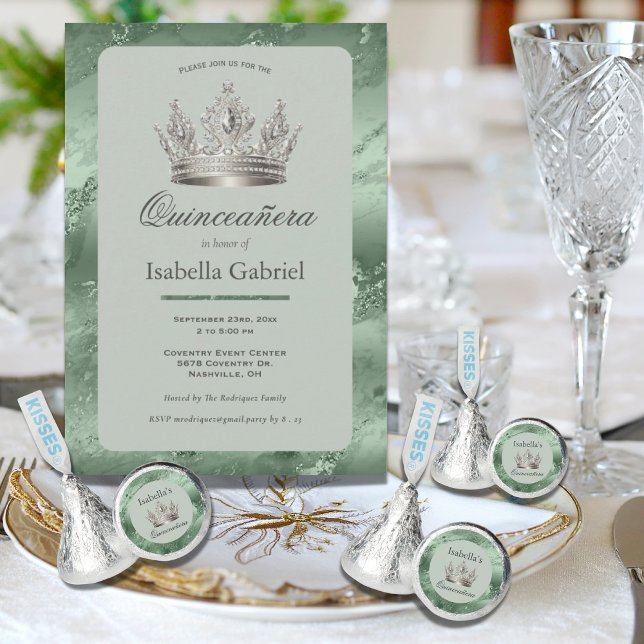 Sagegrön metallisk tiara elegant Quinceañera Inbjudningar (Skapare uppladdad)