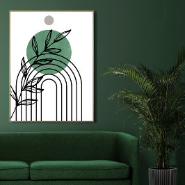 Sagegrön Mid-Century Botanisk Geometrisk Poster