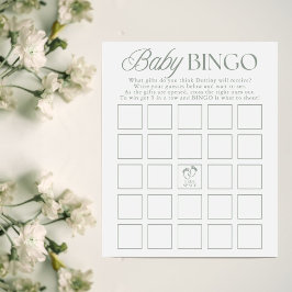 Sagegrön Minimal Baby Shower Bingo-spel