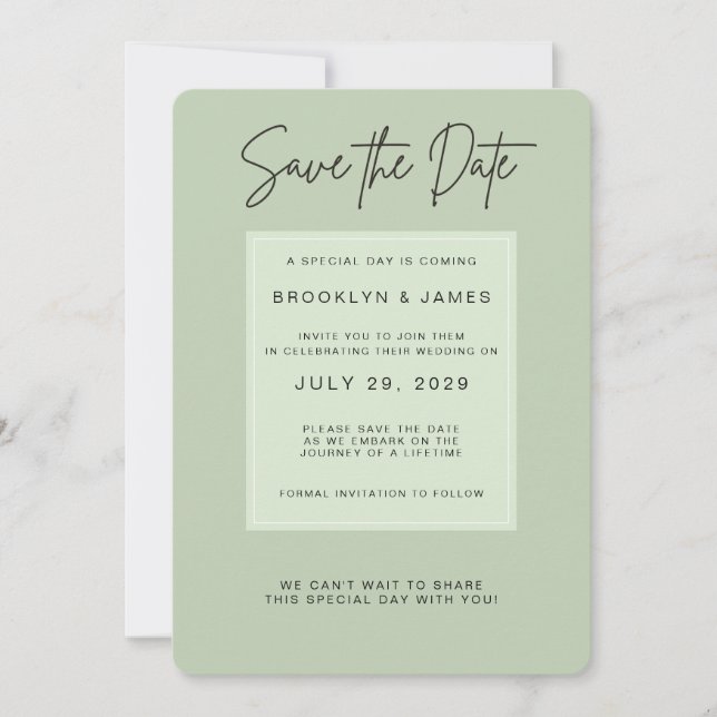 Sagegrön Minimal Bröllopsinbjudan Save The Date Inbjudningar (Framsida)