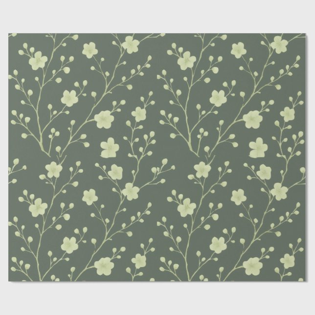 Sagegrön minimalistisk blommig presentpapper | Mju (Platt)