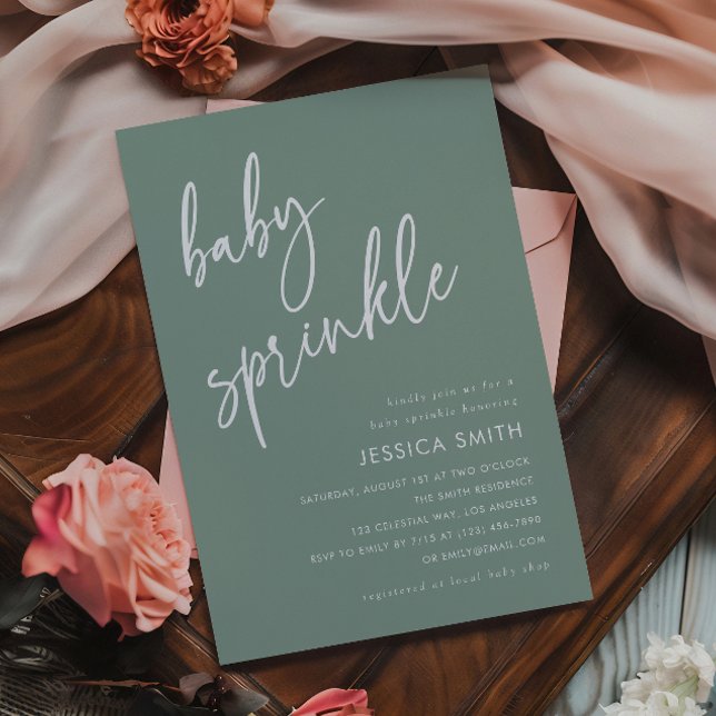 Sagegrön minimalistisk boho-babysprinkle inbjudningar (Skapare uppladdad)