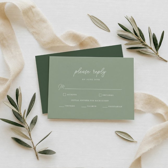 Sagegrön minimalistisk bröllops-RSVP-kort Tilläggskort (Skapare uppladdad)