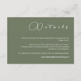 Sagegrön minimalistisk bröllopsdetaljkort tilläggskort