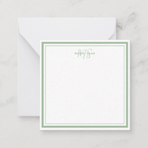 Sagegrön minimalistisk enkel monogram två ramar anteckningskort