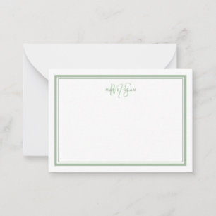 Sagegrön minimalistisk enkel monogram två ramar anteckningskort