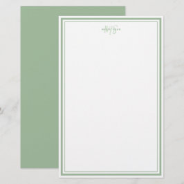 Sagegrön minimalistisk enkel monogram två ramar  brevpapper