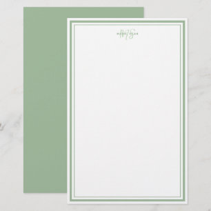 Sagegrön minimalistisk enkel monogram två ramar  brevpapper