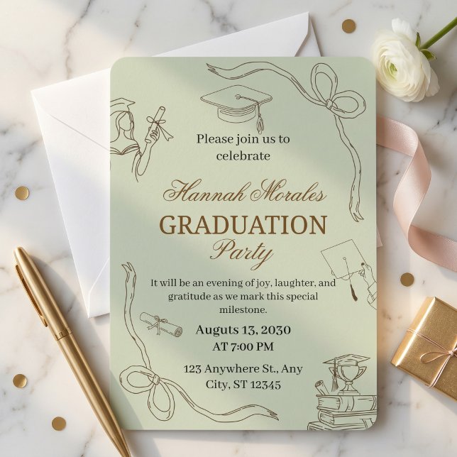 Sagegrön minimalistisk flickig examensfest inbjudningar (Sage Green Minimalist Girly Graduation Party | She Did it Invitation)
