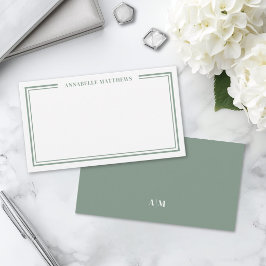 Sagegrön minimalistisk initialmonogram anteckningskort