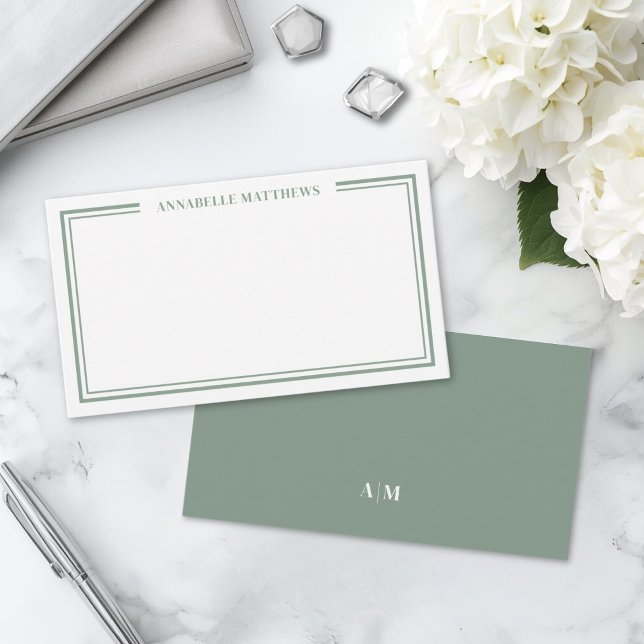 Sagegrön minimalistisk initialmonogram anteckningskort (Sage Green Minimalist Initial Name Monogram Note Card )