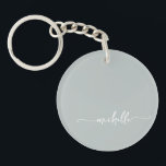 Sagegrön minimalistisk monogramnamnsskrift<br><div class="desc">Elegant Sagogrön Sofistikerad Flickaktig Monogram Namn Skript Anpassad Personlig Nyckelring. Denna enkla minimalistiska design med ditt förnamn i en vacker handskriven stilsvans font signatur typografi skript på sagogrön eller dammig grön färgbakgrund. Så lätt att anpassa. Stor snygg feminin husvärmningspresent, också för födelsedag, bröllop, mors dag, brudshow, söt 16-års födelsedagsfest, baby...</div>