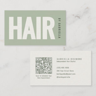 Sagegrön minimalistisk QR-kod för frisör Visitkort