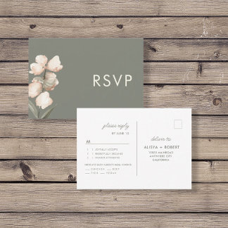 Sagegrön minimalistisk RSVP bröllopssvarskort OSA Kort