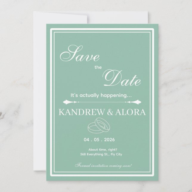Sagegrön minimalistisk Save the Date Spara Datumet (Framsida)