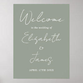 Sagegrön minimalistisk script vigsel välkomstskylt poster