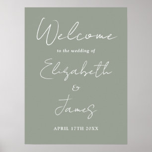 Sagegrön minimalistisk script vigsel välkomstskylt poster