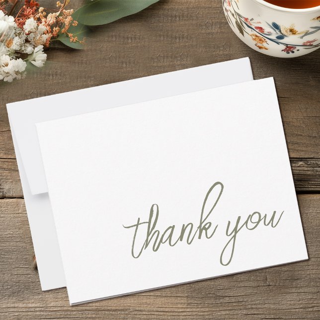 Sagegrön minimalistisk Tack Kort (Sage Green Thank You Flat Card)