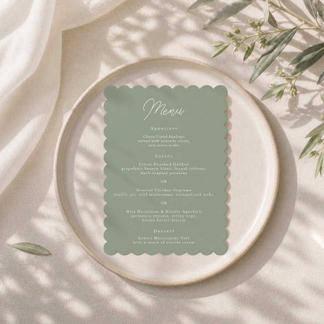 Sagegrön minimalistisk Wedding Meny Kort med snirk (Skapare uppladdad)
