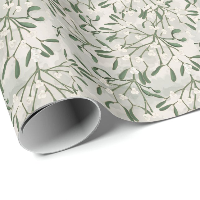 Sagegrön mistel julinpackningspapper  presentpapper (Rullad Hörn)