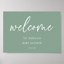 Sagegrön modern boho-baby shower-välkomstskylt poster