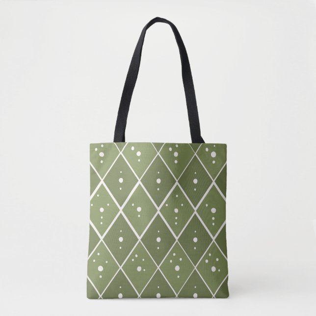 Sagegrön modern boho diamantmönster tygkasse (Framsida)