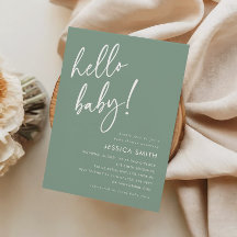Sagegrön Modern Boho Hej Bebis Babyfest