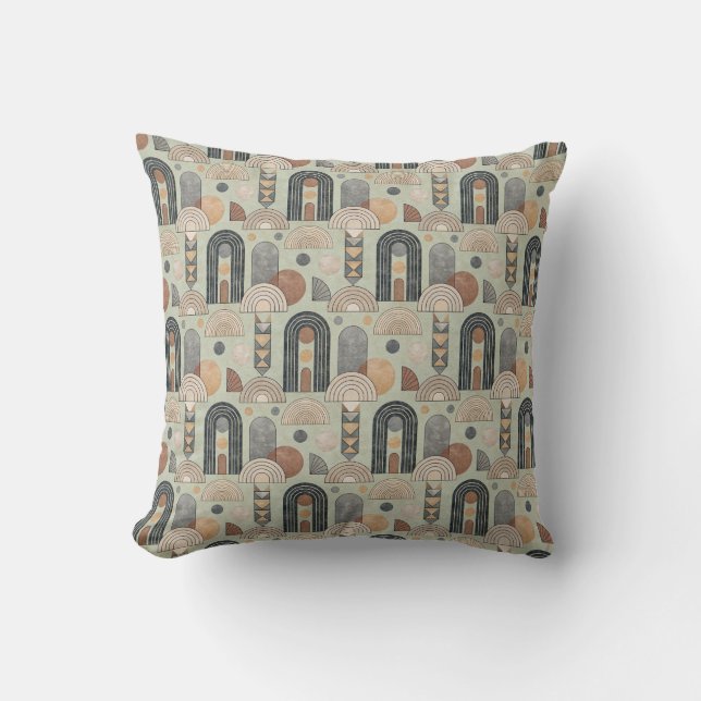 Sagegrön modern boho-valvbåge kastkudde kudde (Framsida)