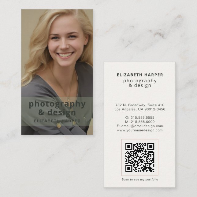 Sagegrön Modern Foto QR-kod Professionell Visitkort (Fram/baksida)