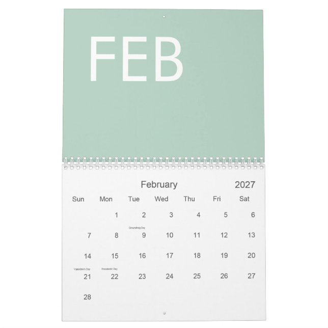 Sagegrön Modern Minimalist Kalender (Feb 2027)