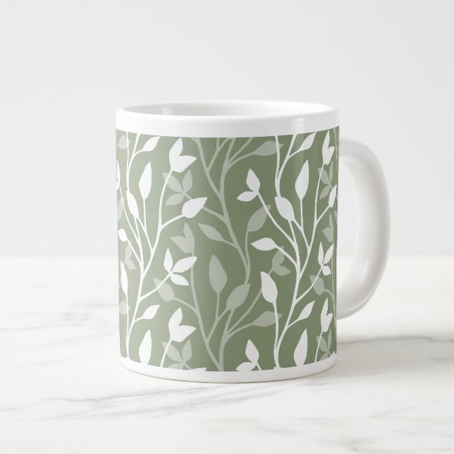 Sagegrön Modern Minimalistisk Löv Silhuetter Jumbo Mugg (Framsida höger)