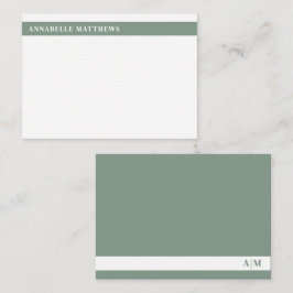 Sagegrön Modern Minimalistisk Namnmonogram Anteckningskort