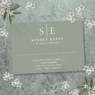 Sagegrön modern monogram bröllop OSA kort