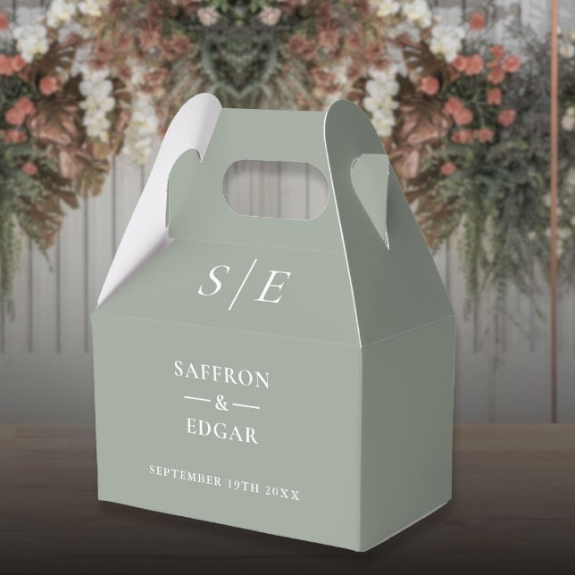 Sagegrön modern monogram bröllop presentaskar (Sage Green Modern Monogram Wedding Favor Boxes)