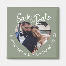 Sagegrön modern script fotografering Save the Date Magnet
