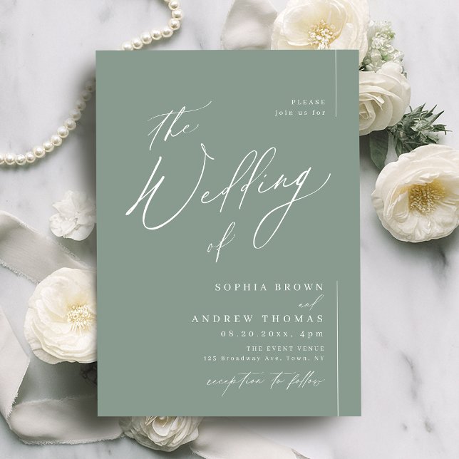 Sagegrön modern skript minimalistisk bröllop inbjudningar (Sage Green modern script minimalist wedding Invitation)
