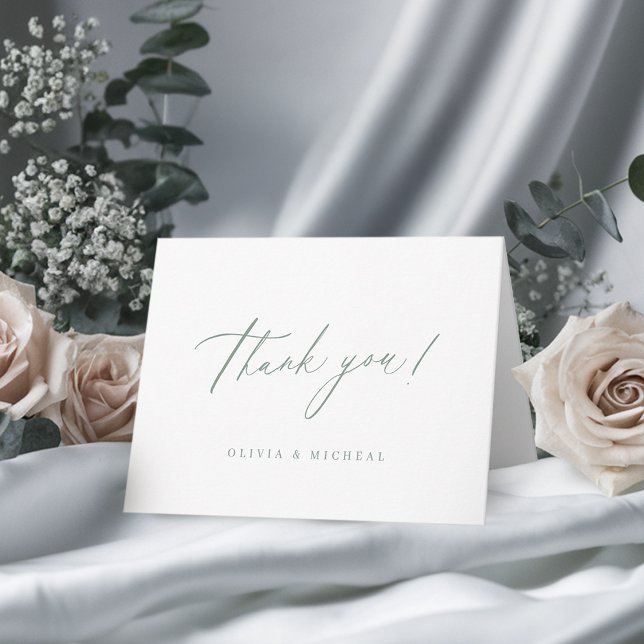 Sagegrön modern skript minimalistisk bröllop tack kort (Sage Green modern script minimalist wedding Thank You Card)