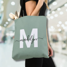 Sagegrön Modern Skript Namn Monogram