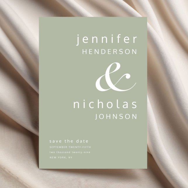 Sagegrön Modernt Et-tecken Typografi Bröllop Spara Datumet (Sage Green Modern Ampersand Typography Wedding Save The Date)