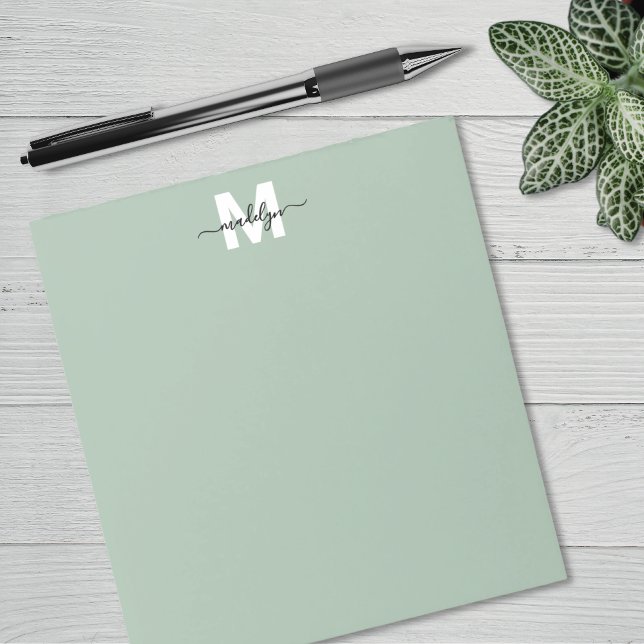 Sagegrön monogram anteckningsblock (Sage Green Monogram Notepad)